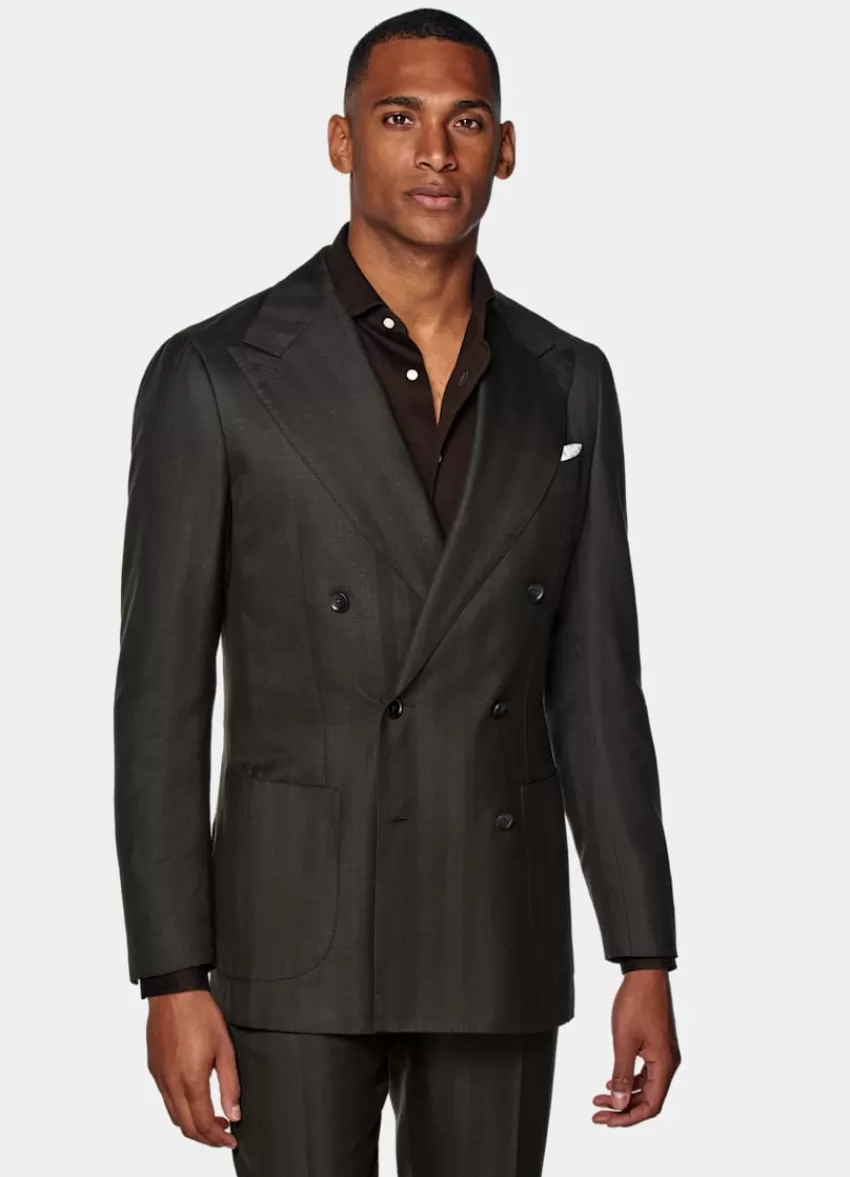 Suitsupply Havana Anzug Dunkelbraun Fischgrätmuster Tailored Fit Aus Schurwolle Seide Leinen | Deutschland Store