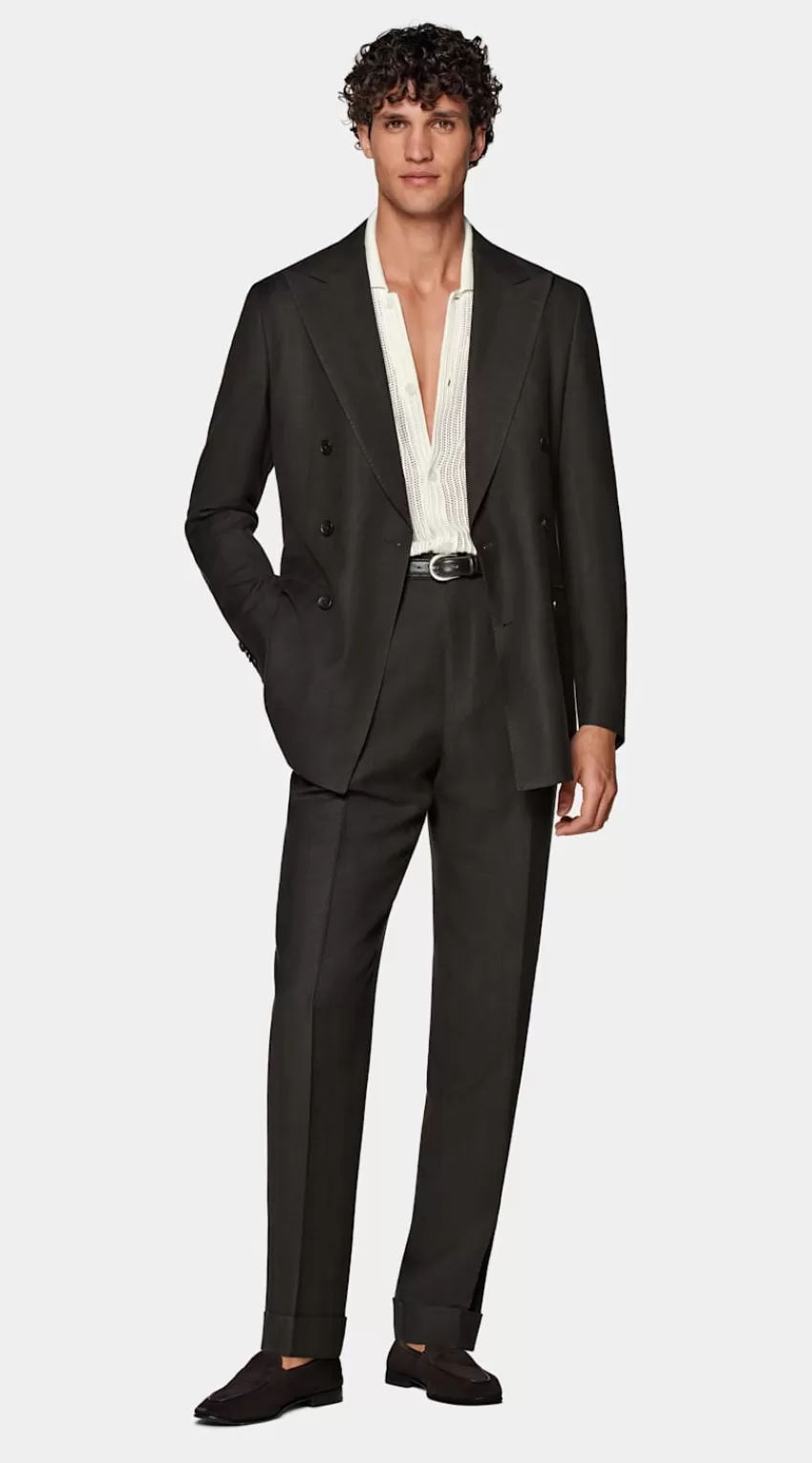 Suitsupply Havana Anzug Dunkelbraun Fischgrätmuster Tailored Fit Aus Schurwolle Seide Leinen | Deutschland Shop
