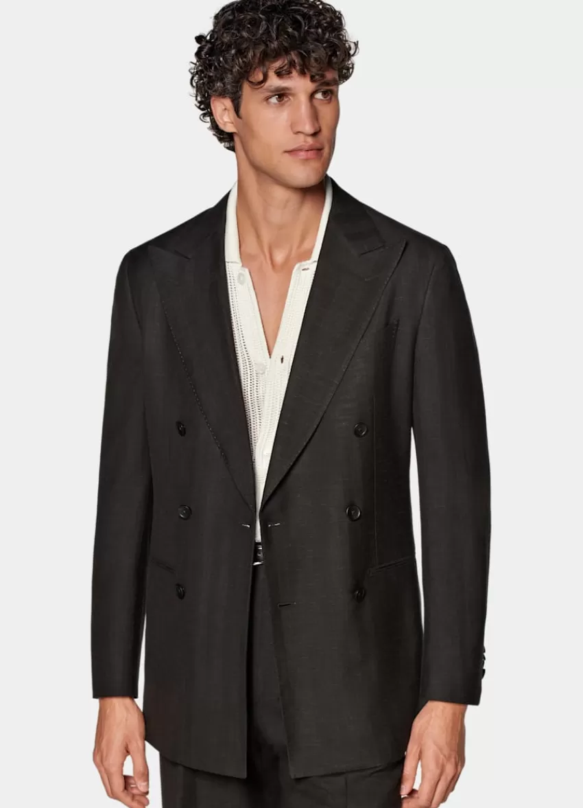 Suitsupply Havana Anzug Dunkelbraun Fischgrätmuster Tailored Fit Aus Schurwolle Seide Leinen | Deutschland Shop