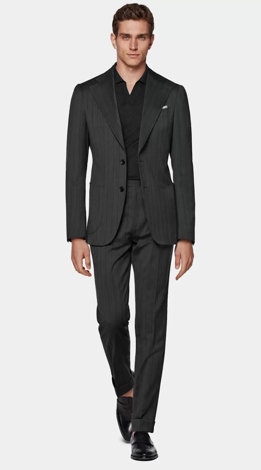 Suitsupply Havana Anzug Dunkelgrau Gestreift Tailored Fit Aus Pure Schurwolle | Deutschland Cheap