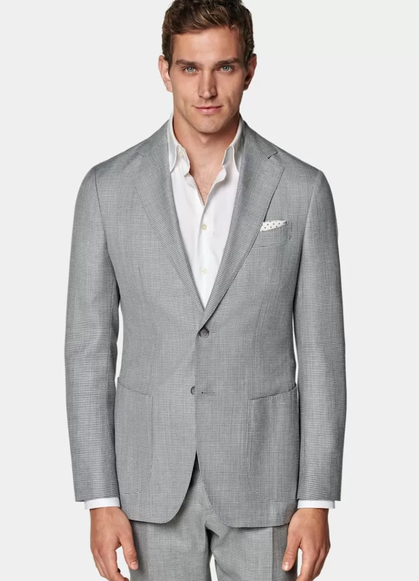 Suitsupply Havana Anzug Hellgrau Hahnentrittmuster Tailored Fit Aus Schurwolle Seide Leinen | Deutschland Cheap