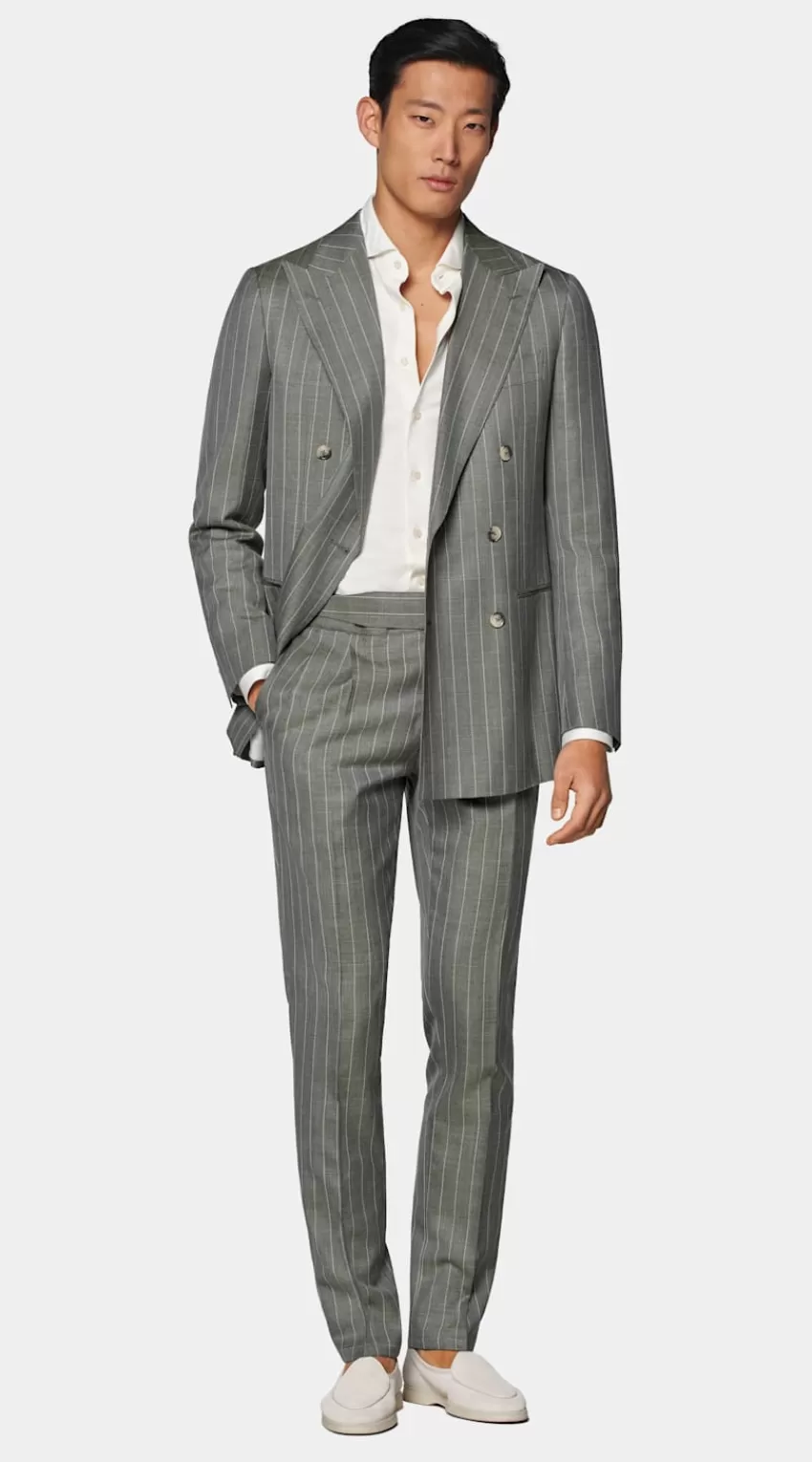 Suitsupply Havana Anzug Hellgrün Gestreift Tailored Fit Aus Schurwolle Seide Leinen | Deutschland Best Sale