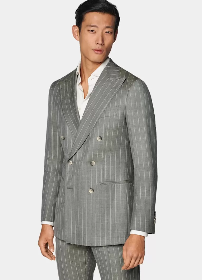 Suitsupply Havana Anzug Hellgrün Gestreift Tailored Fit Aus Schurwolle Seide Leinen | Deutschland Best Sale