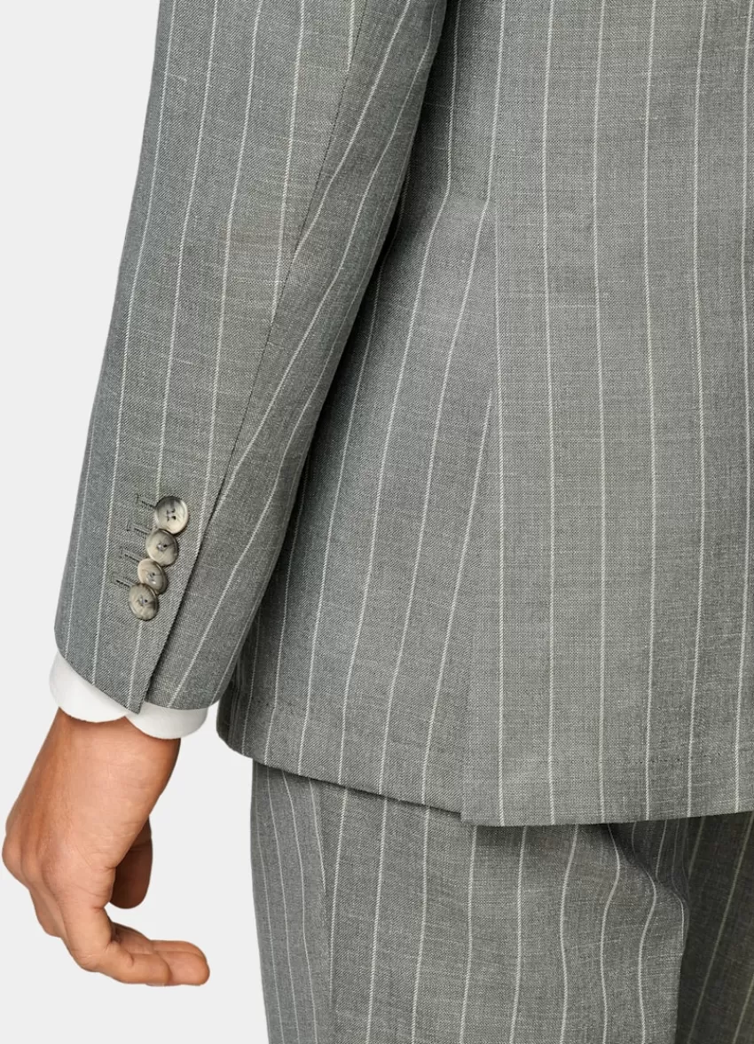 Suitsupply Havana Anzug Hellgrün Gestreift Tailored Fit Aus Schurwolle Seide Leinen | Deutschland Best Sale