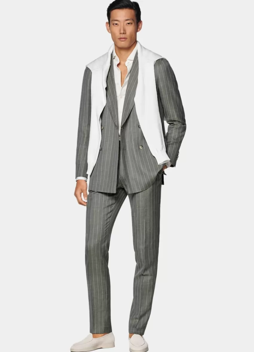 Suitsupply Havana Anzug Hellgrün Gestreift Tailored Fit Aus Schurwolle Seide Leinen | Deutschland Best Sale