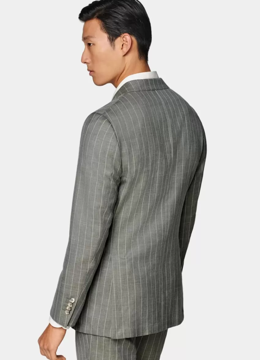 Suitsupply Havana Anzug Hellgrün Gestreift Tailored Fit Aus Schurwolle Seide Leinen | Deutschland Best Sale