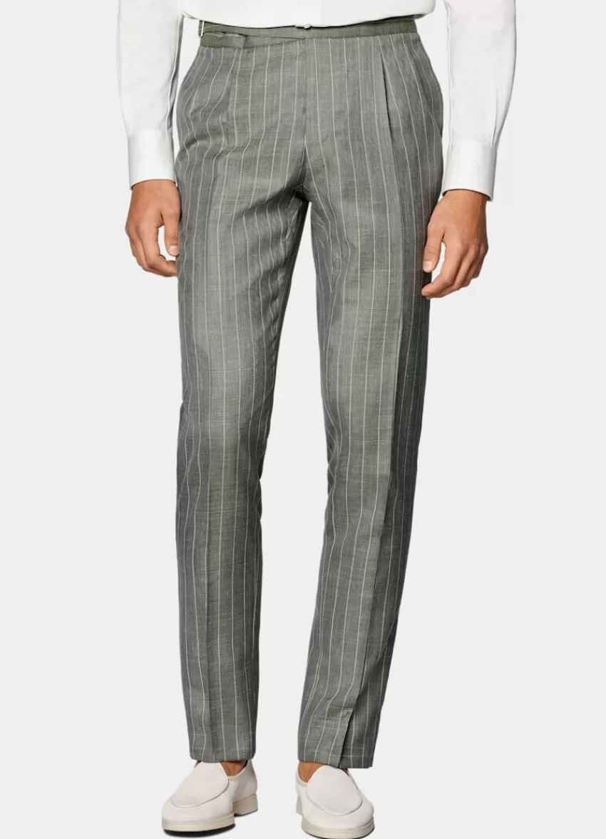 Suitsupply Havana Anzug Hellgrün Gestreift Tailored Fit Aus Schurwolle Seide Leinen | Deutschland Best Sale