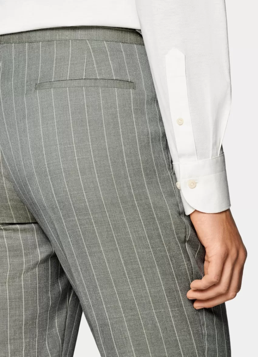 Suitsupply Havana Anzug Hellgrün Gestreift Tailored Fit Aus Schurwolle Seide Leinen | Deutschland Best Sale
