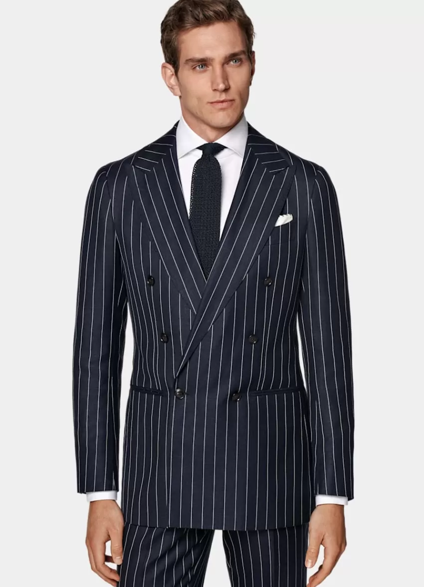 Suitsupply Havana Anzug Mittelblau Gestreift Tailored Fit Aus Schurwolle Seide Leinen | Deutschland Online
