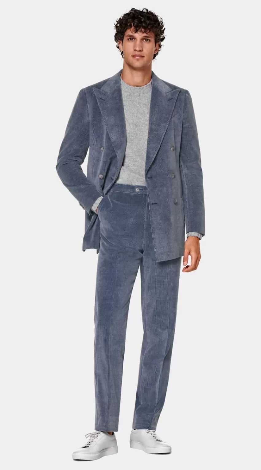 Suitsupply Havana Anzug Mittelblau Tailored Fit Aus Baumwolle Kaschmir Cord | Deutschland Sale