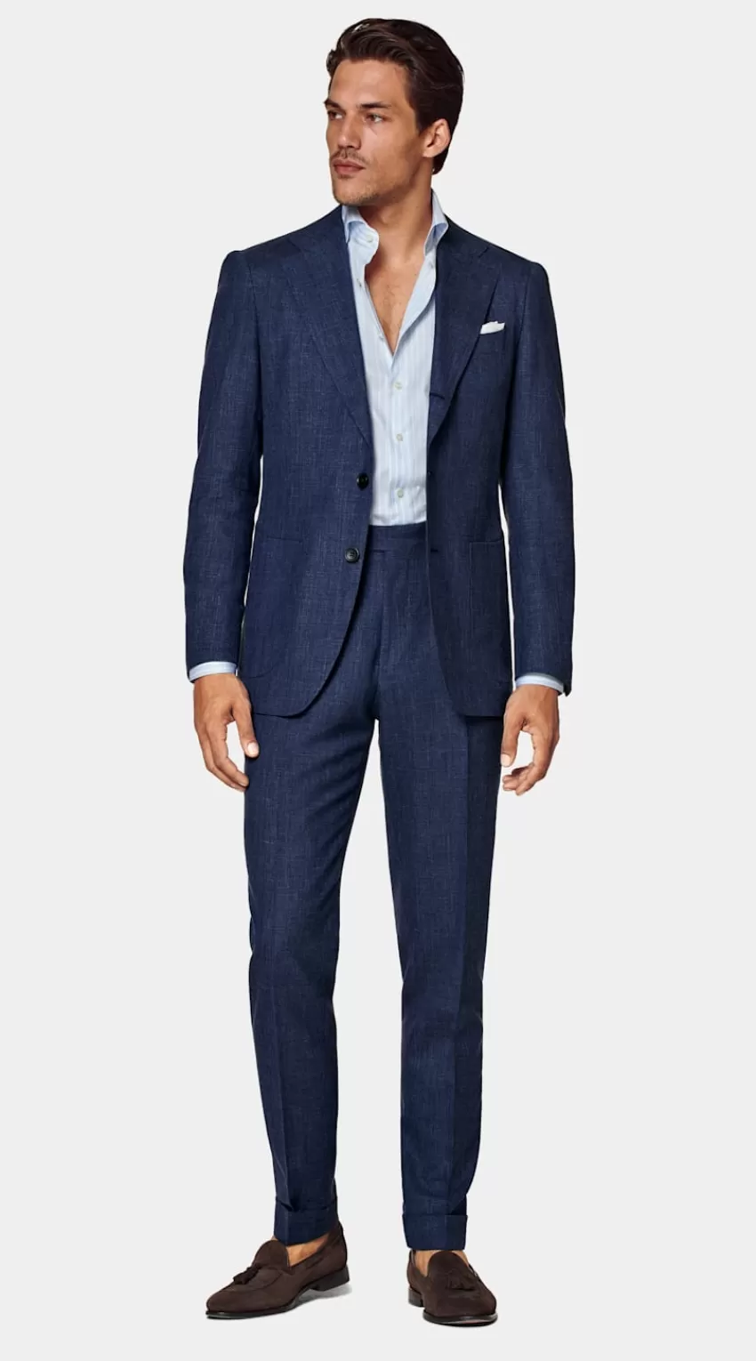 Suitsupply Havana Anzug Mittelblau Tailored Fit Aus Schurwolle Seide Leinen | Deutschland Best Sale