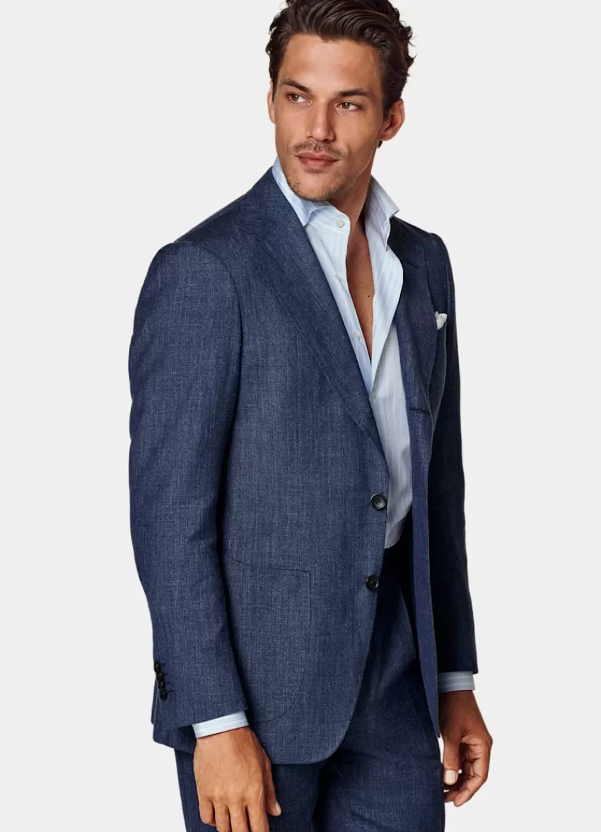 Suitsupply Havana Anzug Mittelblau Tailored Fit Aus Schurwolle Seide Leinen | Deutschland Best Sale