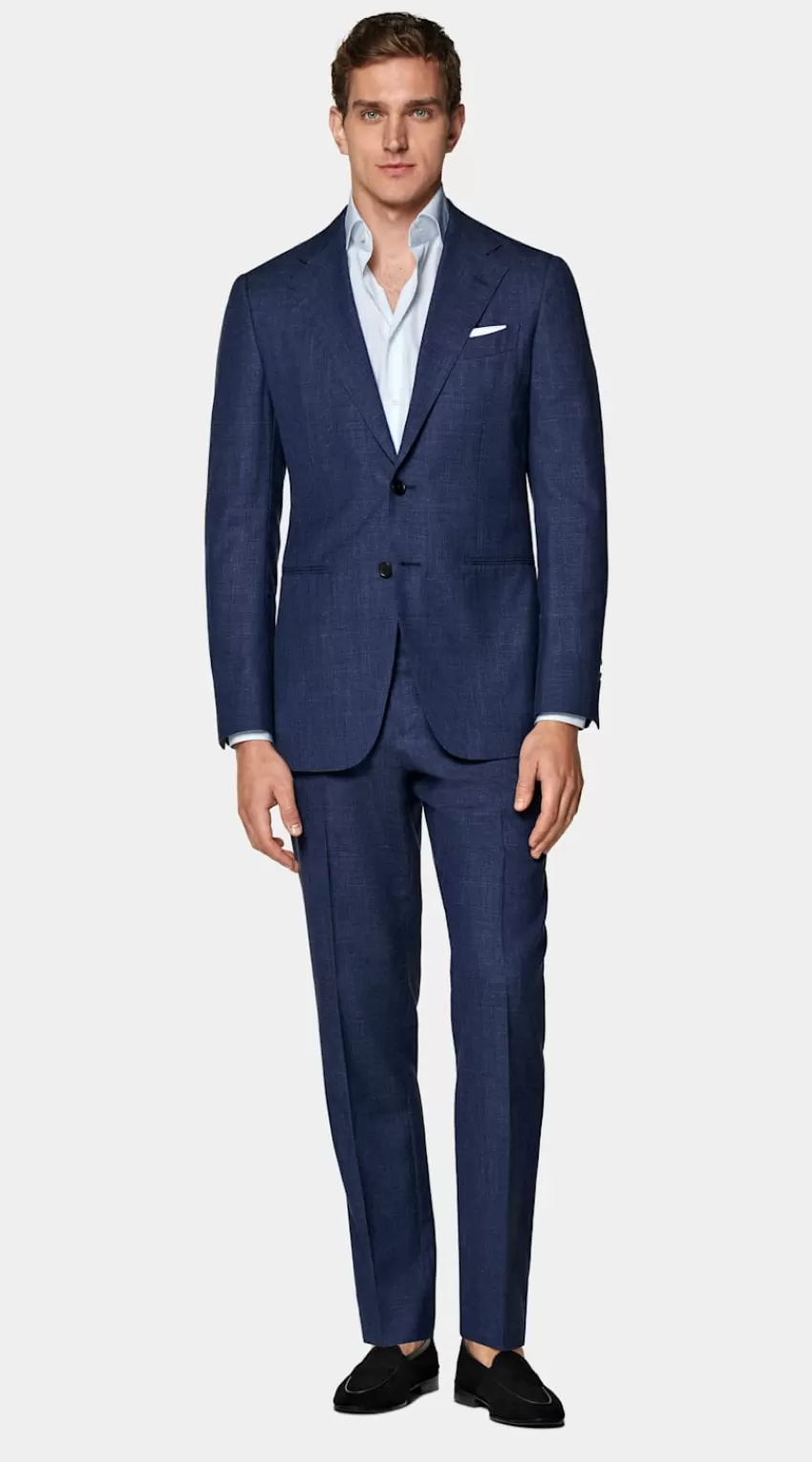 Suitsupply Havana Anzug Mittelblau Tailored Fit Aus Schurwolle Seide Leinen | Deutschland Cheap