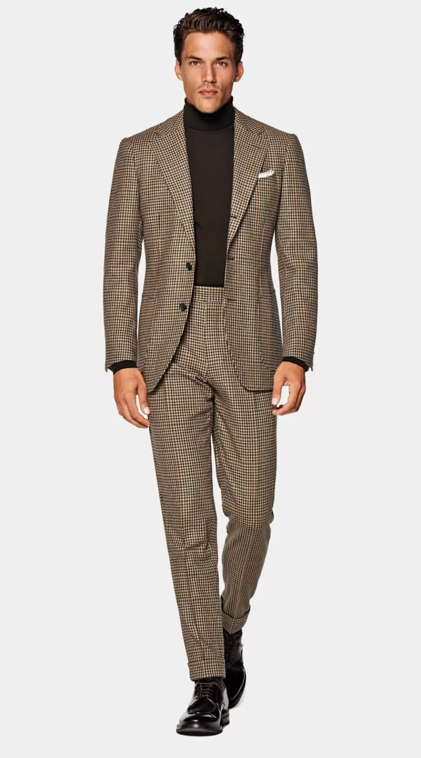 Suitsupply Havana Anzug Mittelbraun Hahnentrittmuster Tailored Fit Aus Wolle Kaschmir | Deutschland Sale