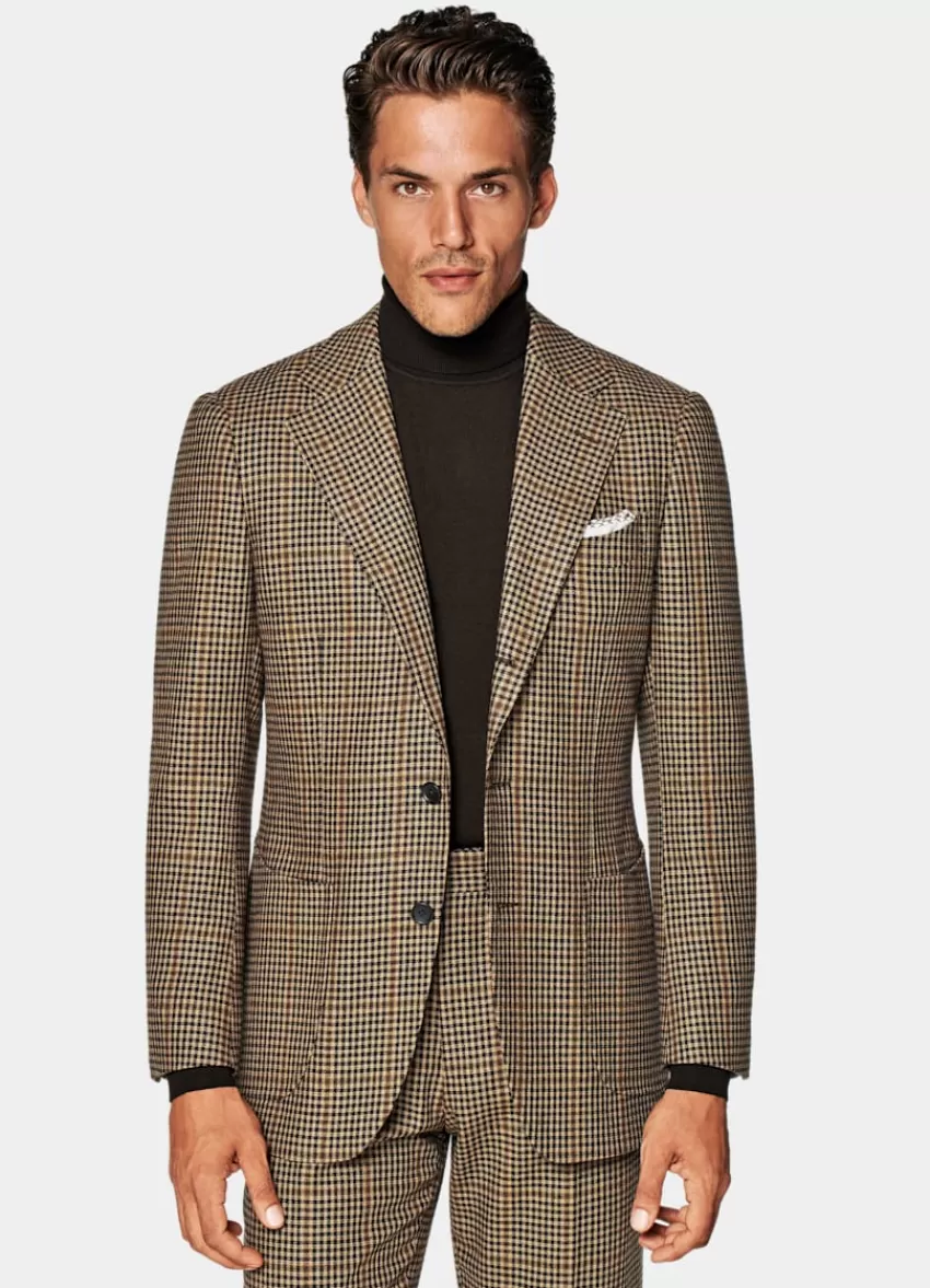 Suitsupply Havana Anzug Mittelbraun Hahnentrittmuster Tailored Fit Aus Wolle Kaschmir | Deutschland Sale