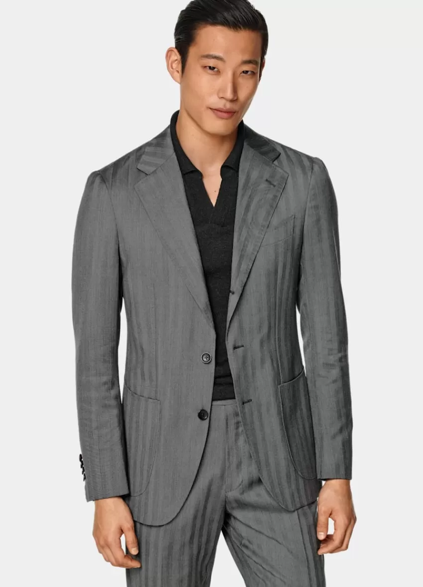 Suitsupply Havana Anzug Mittelgrau Fischgrätmuster Tailored Fit Aus Pure S130er Schurwolle | Deutschland Best