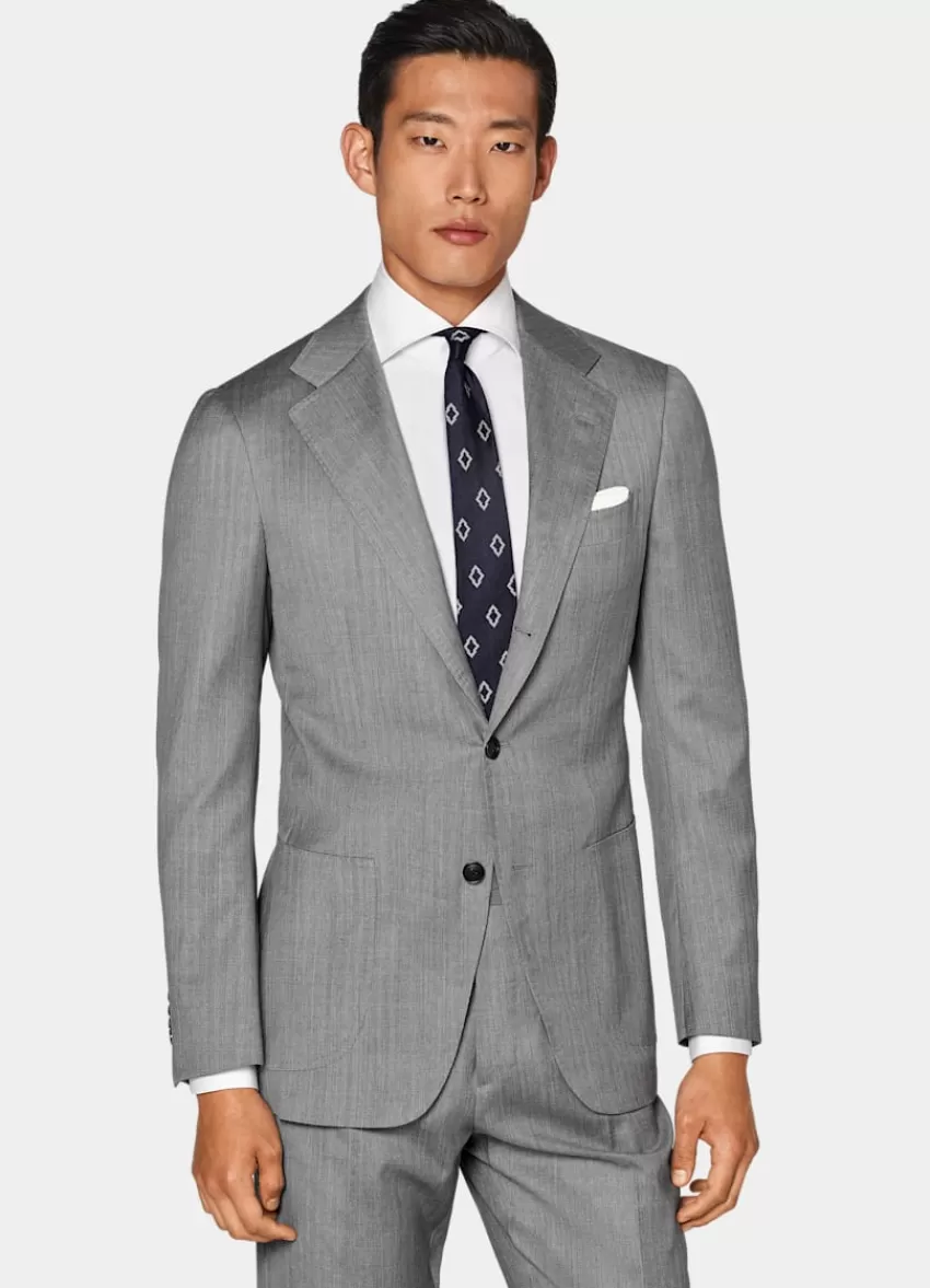 Suitsupply Havana Anzug Mittelgrau Fischgrätmuster Tailored Fit Aus Schurwolle Seide | Deutschland Best Sale