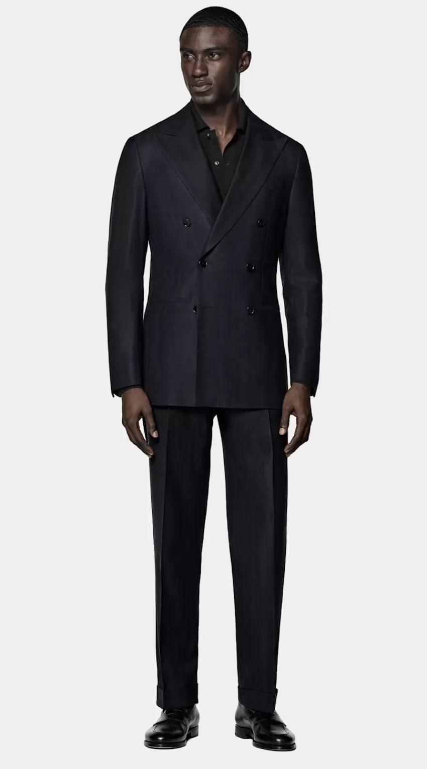 Suitsupply Havana Anzug Navy Fischgrätmuster Tailored Fit Aus Schurwolle Seide Leinen | Deutschland Online