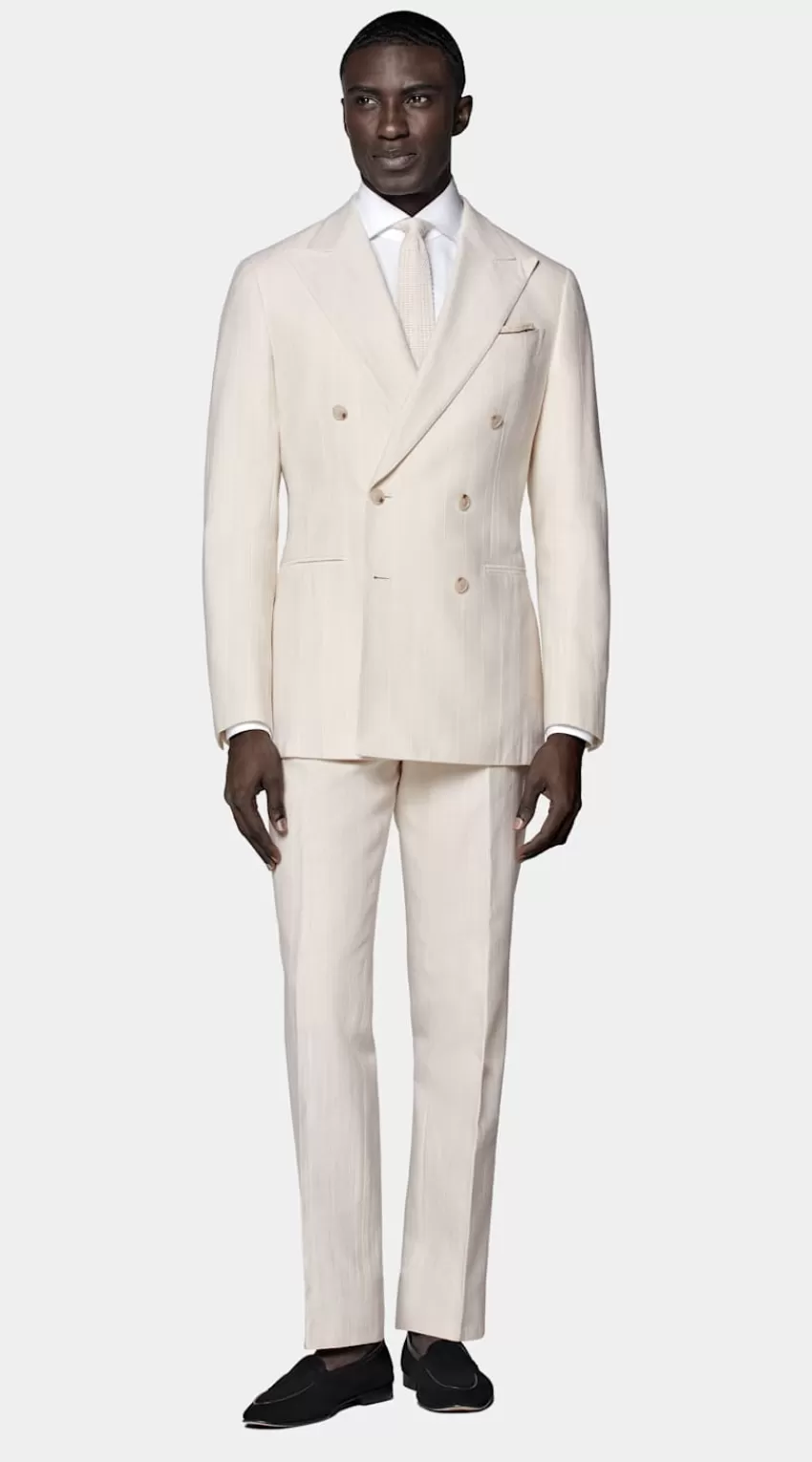 Suitsupply Havana Anzug Off-white Gestreift Tailored Fit Aus Seide Leinen Baumwolle Polyamid | Deutschland Online