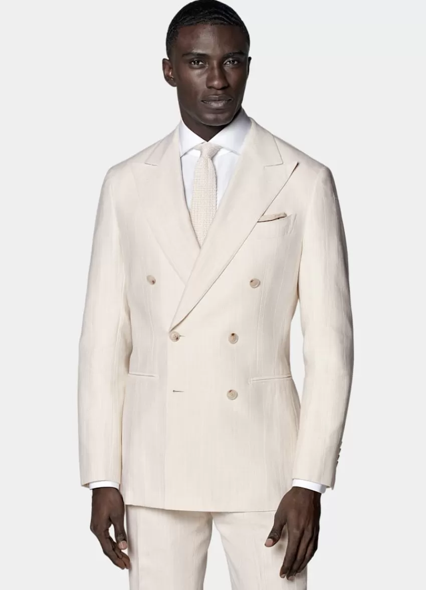 Suitsupply Havana Anzug Off-white Gestreift Tailored Fit Aus Seide Leinen Baumwolle Polyamid | Deutschland Online