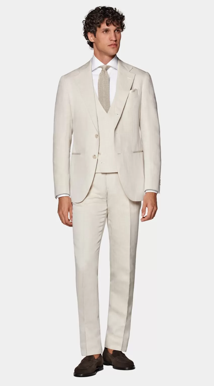 Suitsupply Havana Anzug Sand Dreiteilig Tailored Fit Aus Leinen Baumwolle | Deutschland Fashion