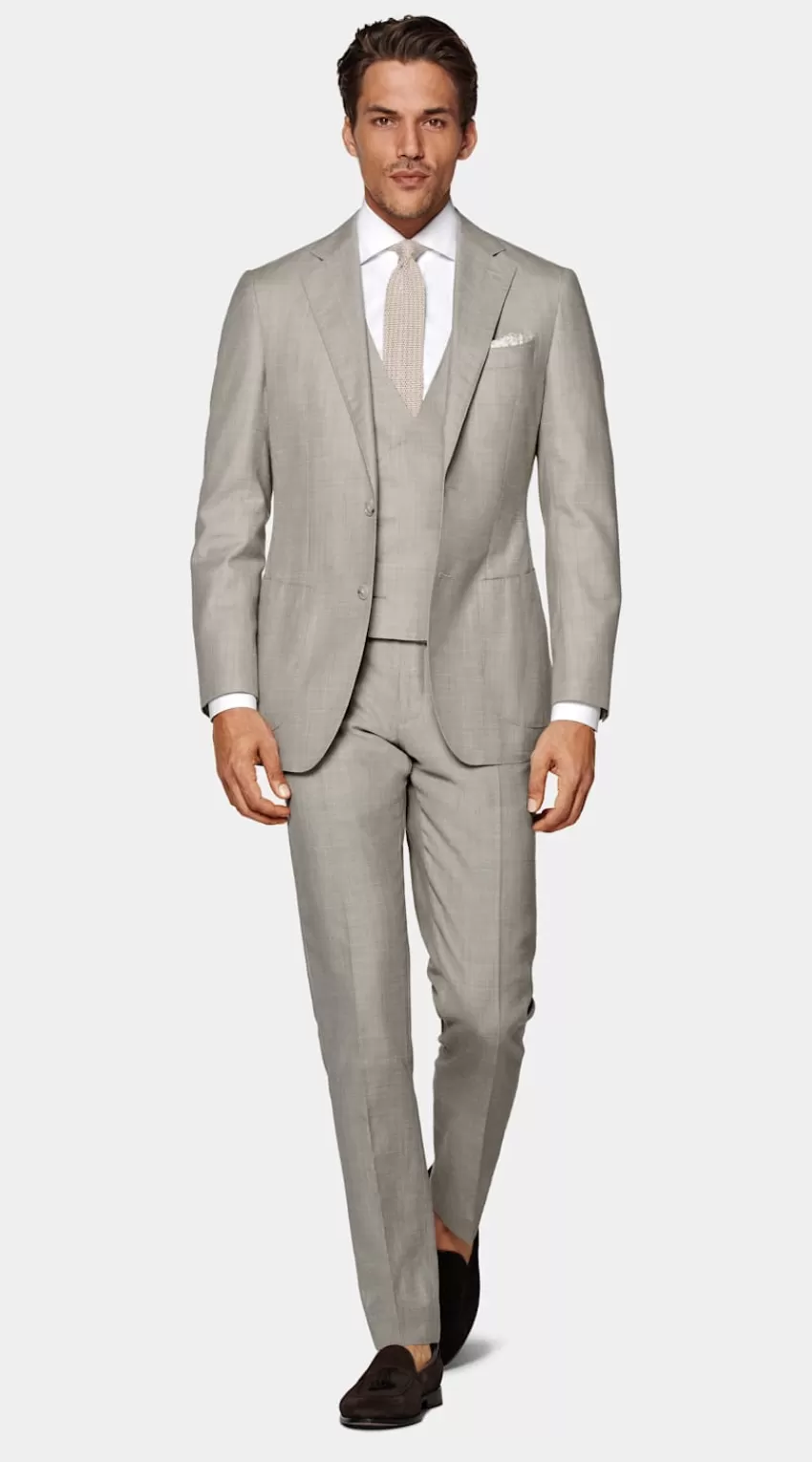Suitsupply Havana Anzug Sand Dreiteilig Tailored Fit Aus Schurwolle Seide Leinen | Deutschland Sale