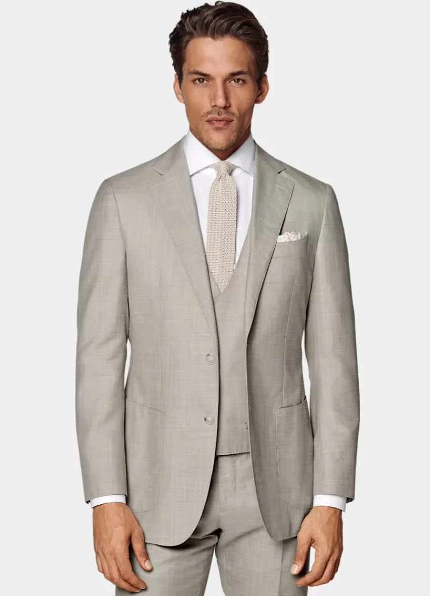 Suitsupply Havana Anzug Sand Dreiteilig Tailored Fit Aus Schurwolle Seide Leinen | Deutschland Sale