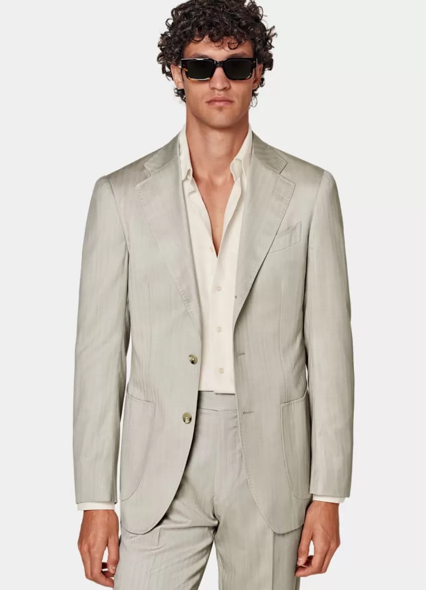 Suitsupply Havana Anzug Sand Fischgrätmuster Tailored Fit Aus Schurwolle Seide Solaro | Deutschland New