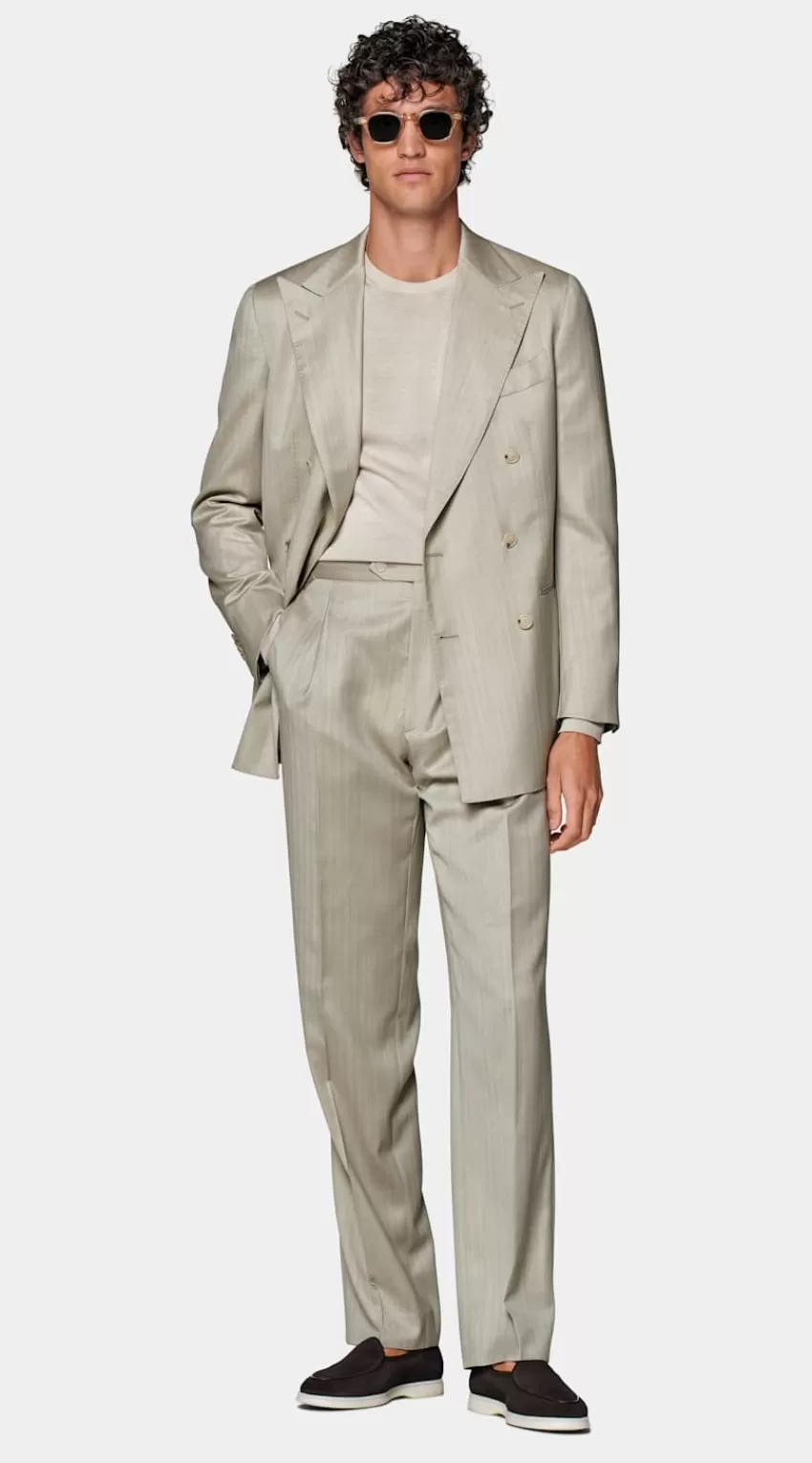 Suitsupply Havana Anzug Sand Fischgrätmuster Tailored Fit Aus Schurwolle Seide Solaro | Deutschland Fashion