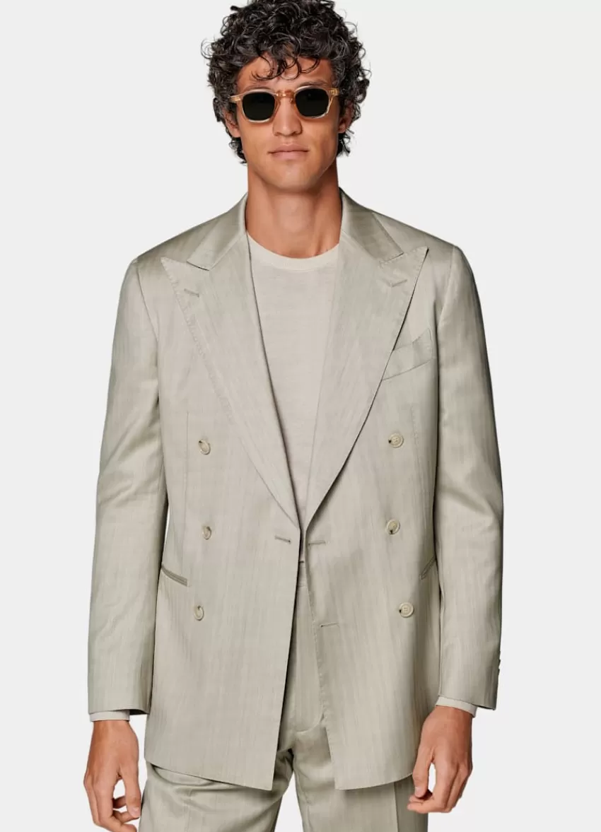Suitsupply Havana Anzug Sand Fischgrätmuster Tailored Fit Aus Schurwolle Seide Solaro | Deutschland Fashion