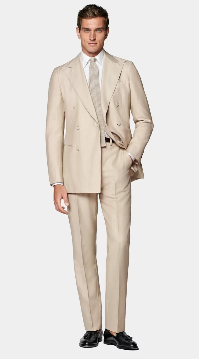 Suitsupply Havana Anzug Sand Fischgrätmuster Tailored Fit Aus Wolle Mohair | Deutschland Best