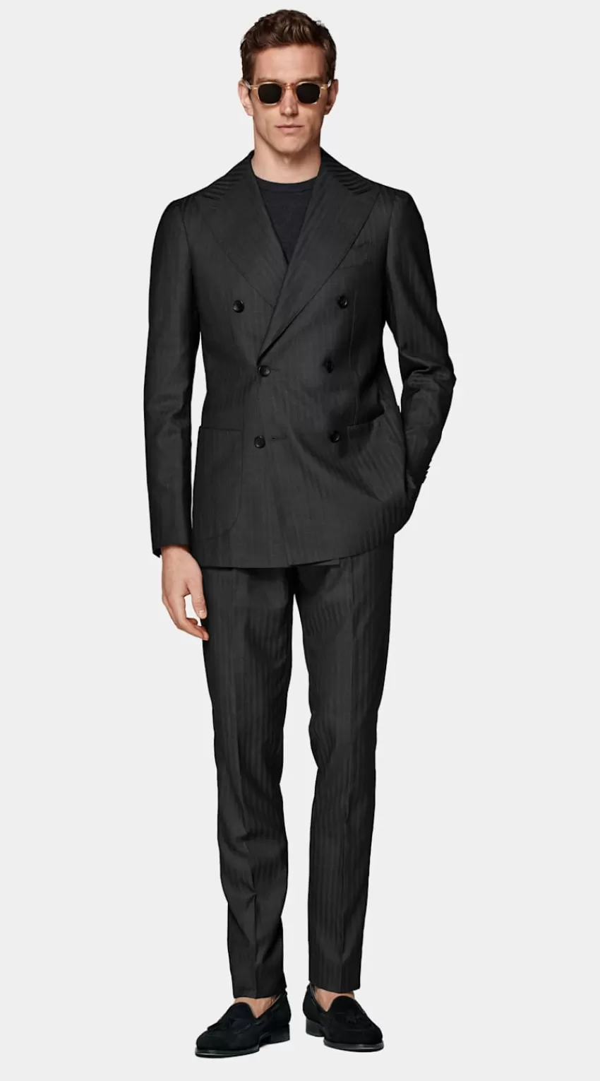 Suitsupply Havana Perennial Anzug Dunkelgrau Fischgrätmuster Tailored Fit Aus Schurwolle Seide Solaro | Deutschland Cheap