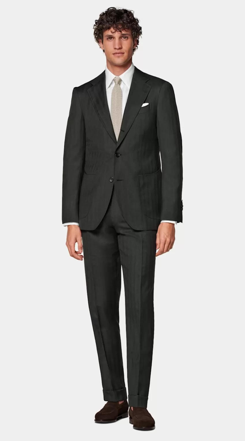 Suitsupply Havana Perennial Anzug Dunkelgrün Fischgrätmuster Tailored Fit Aus Pure S130er Schurwolle | Deutschland Hot