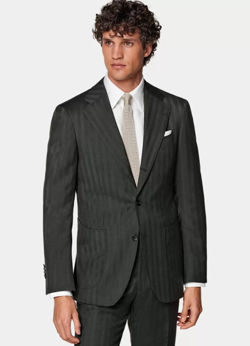 Suitsupply Havana Perennial Anzug Dunkelgrün Fischgrätmuster Tailored Fit Aus Pure S130er Schurwolle | Deutschland Hot