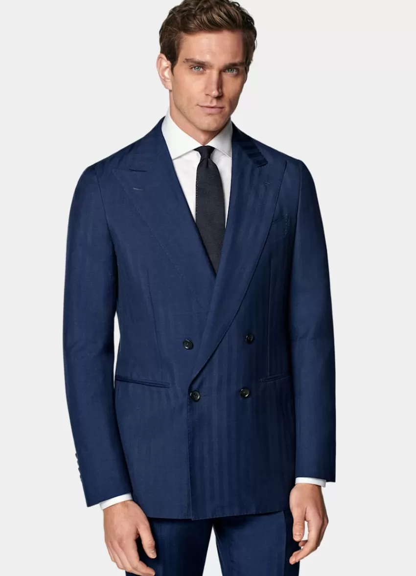 Suitsupply Havana Perennial Anzug Mittelblau Fischgrätmuster Tailored Fit Aus Schurwolle Seide | Deutschland Shop