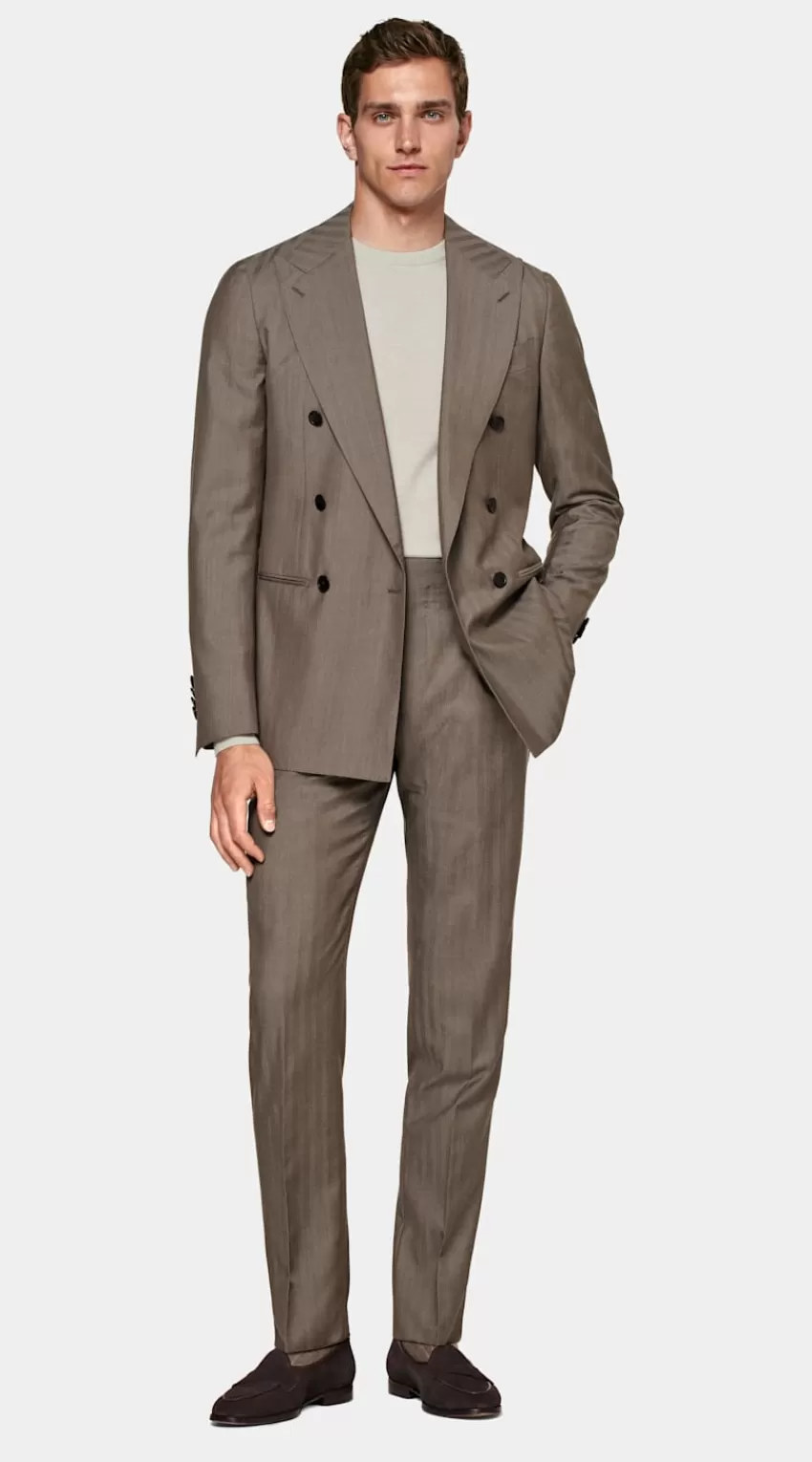 Suitsupply Havana Perennial Anzug Taupe Fischgrätmuster Tailored Fit Aus Schurwolle Seide | Deutschland Cheap