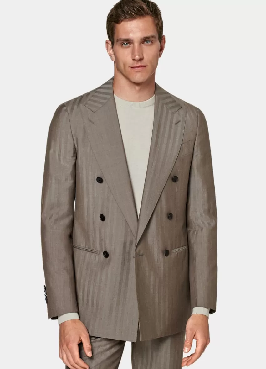 Suitsupply Havana Perennial Anzug Taupe Fischgrätmuster Tailored Fit Aus Schurwolle Seide | Deutschland Cheap