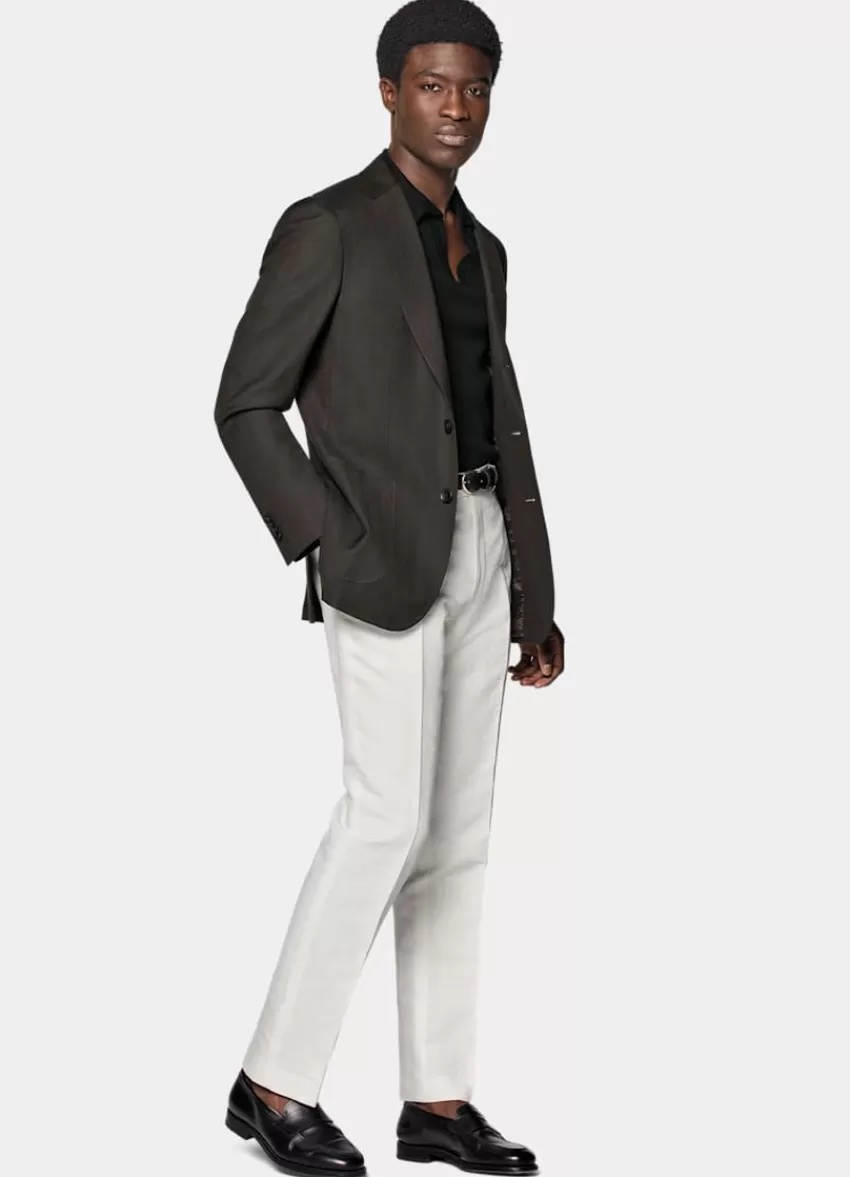 Suitsupply Havana Sakko Dunkelbraun Fischgrätmuster Tailored Fit Aus Schurwolle Seide Leinen | Deutschland New