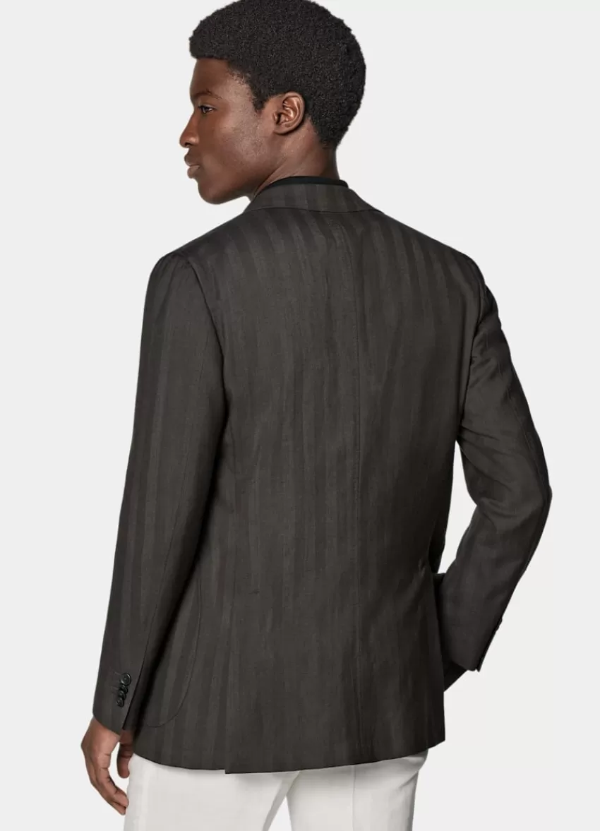 Suitsupply Havana Sakko Dunkelbraun Fischgrätmuster Tailored Fit Aus Schurwolle Seide Leinen | Deutschland New