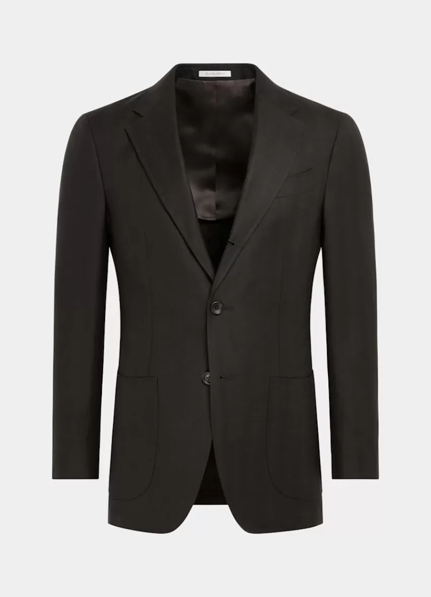 Suitsupply Havana Sakko Dunkelbraun Fischgrätmuster Tailored Fit Aus Schurwolle Seide Leinen | Deutschland New