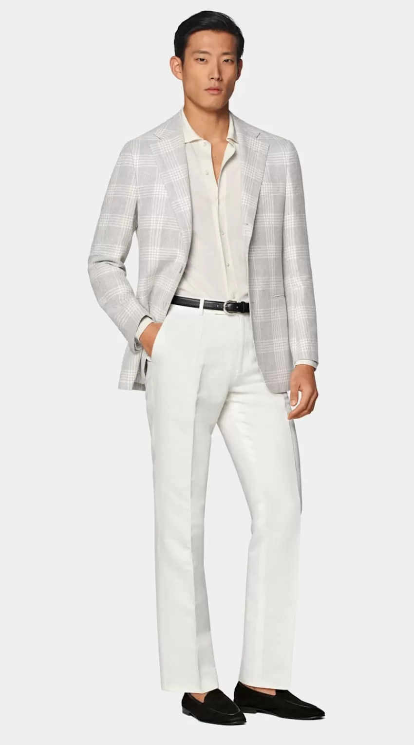 Suitsupply Havana Sakko Grau Kariert Tailored Fit Aus Schurwolle Seide Leinen | Deutschland Clearance