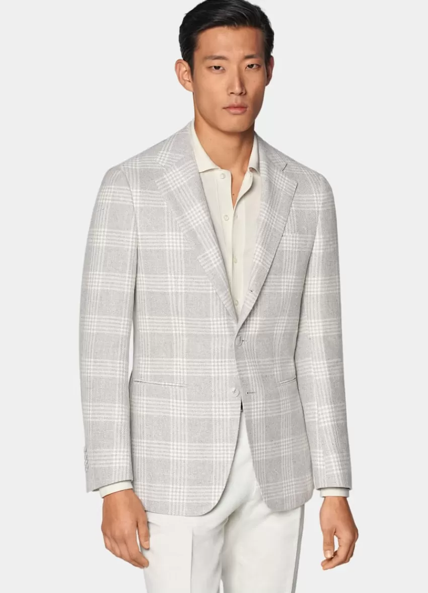 Suitsupply Havana Sakko Grau Kariert Tailored Fit Aus Schurwolle Seide Leinen | Deutschland Clearance