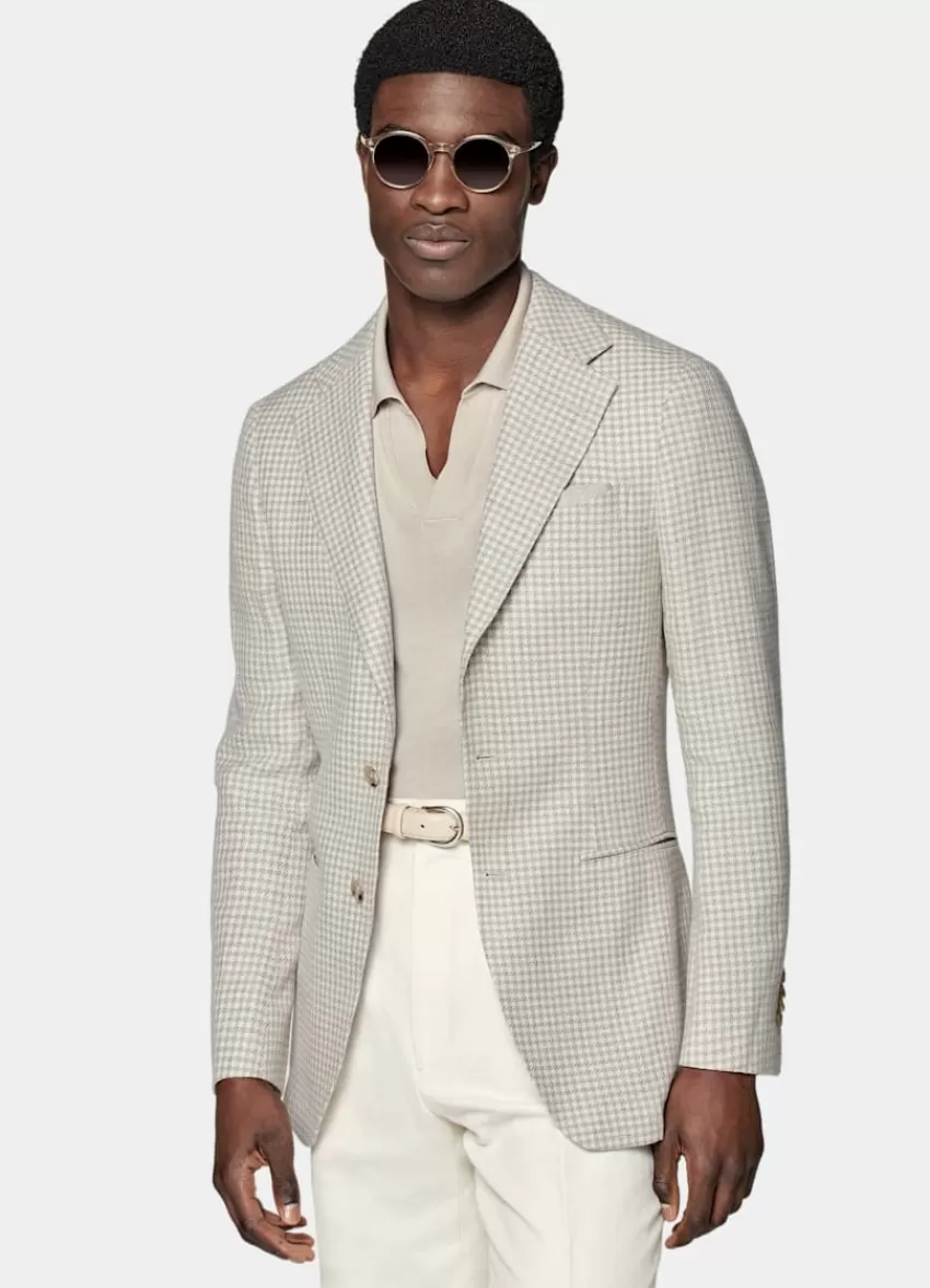 Suitsupply Havana Sakko Hellbraun Hahnentrittmuster Tailored Fit Aus Leinen Seide Schurwolle Baumwolle | Deutschland Best Sale