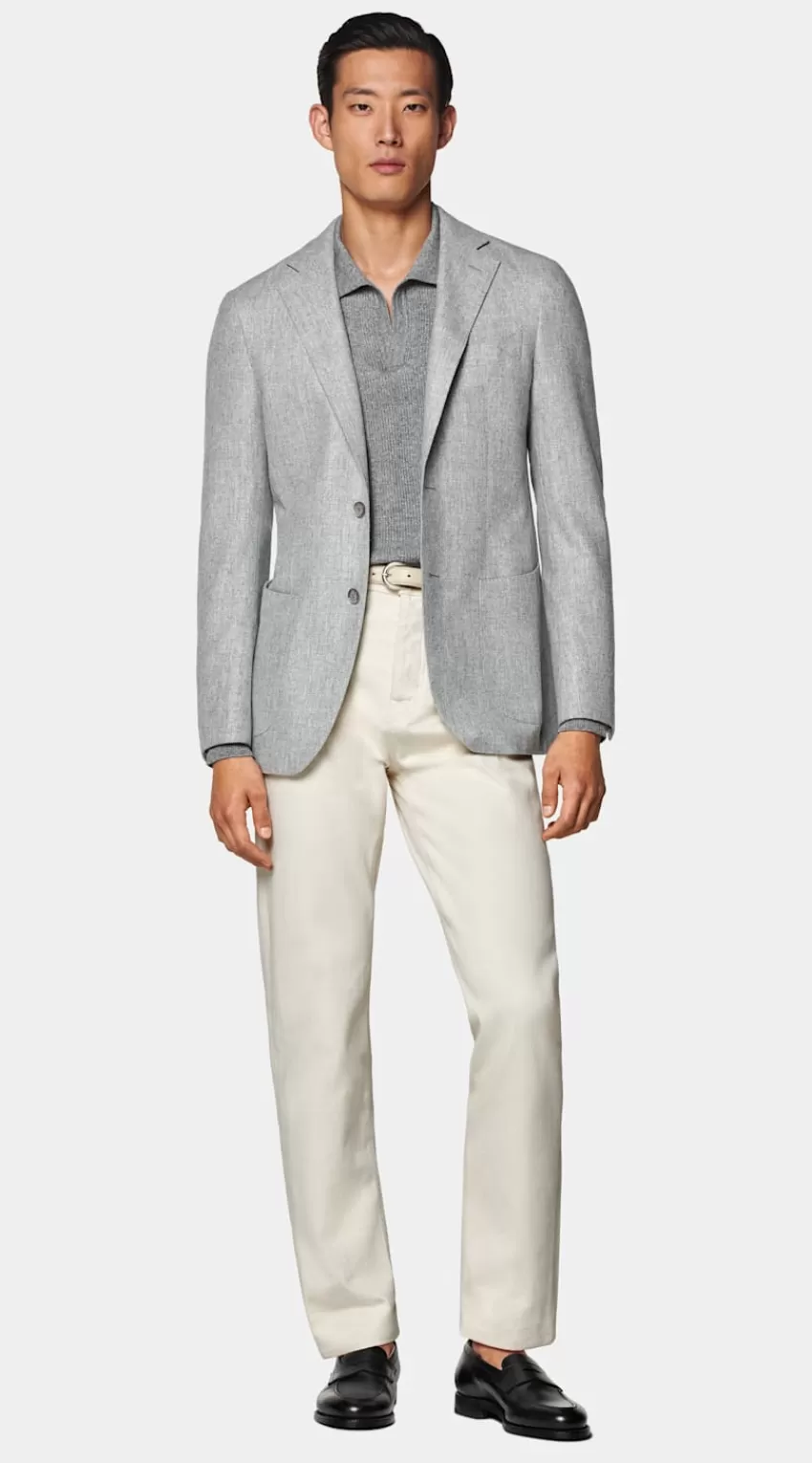 Suitsupply Havana Sakko Hellgrau Tailored Fit Aus Circular Schurwolle-Flanell | Deutschland New