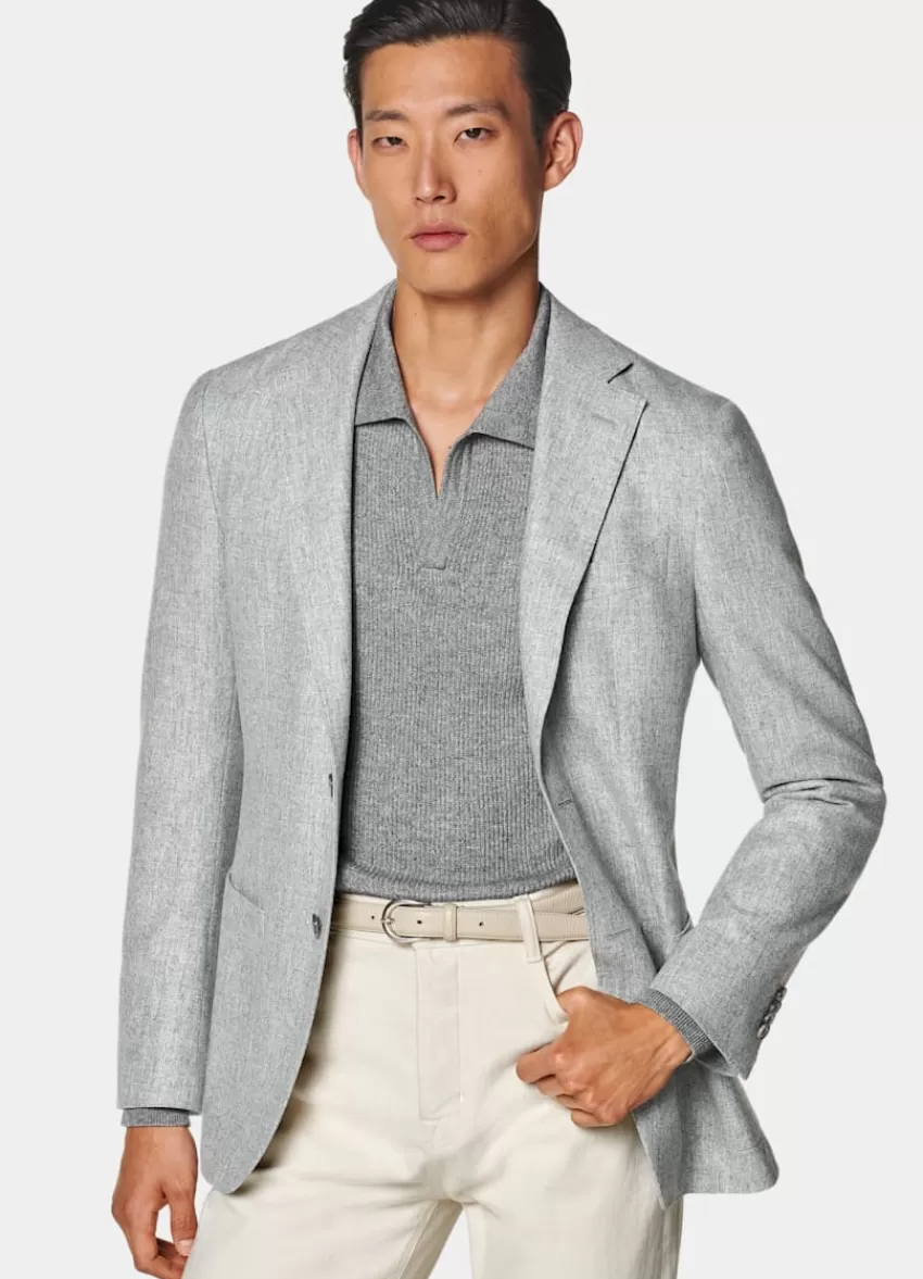 Suitsupply Havana Sakko Hellgrau Tailored Fit Aus Circular Schurwolle-Flanell | Deutschland New