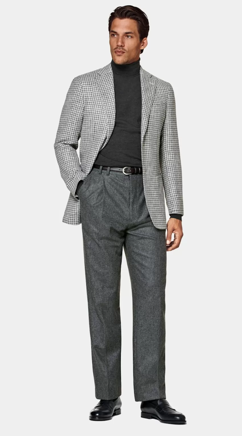 Suitsupply Havana Sakko Mittelgrau Hahnentrittmuster Tailored Fit Aus Schurwolle Alpaka Seide Leinen Polyamid | Deutschland Best Sale