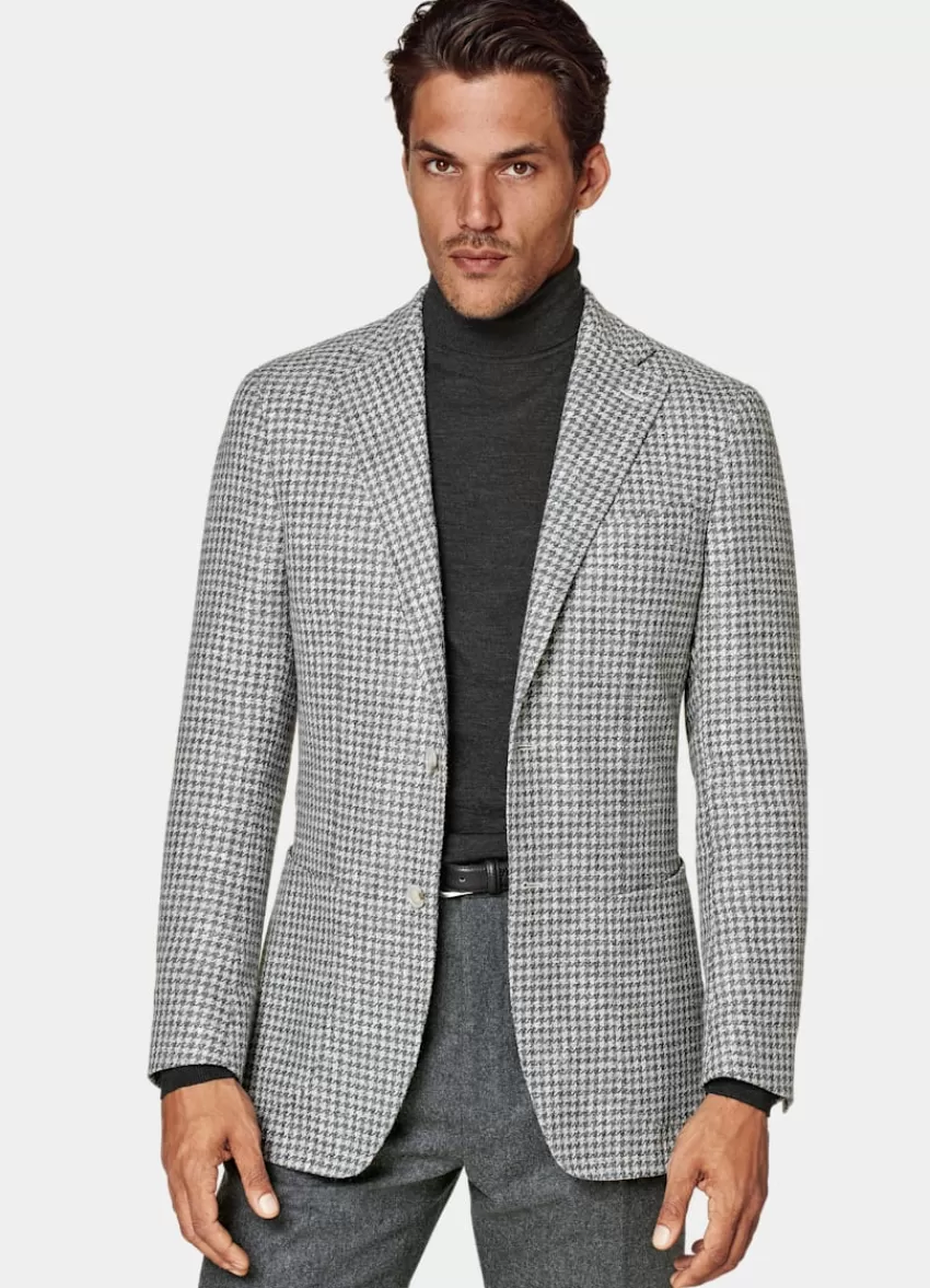 Suitsupply Havana Sakko Mittelgrau Hahnentrittmuster Tailored Fit Aus Schurwolle Alpaka Seide Leinen Polyamid | Deutschland Best Sale