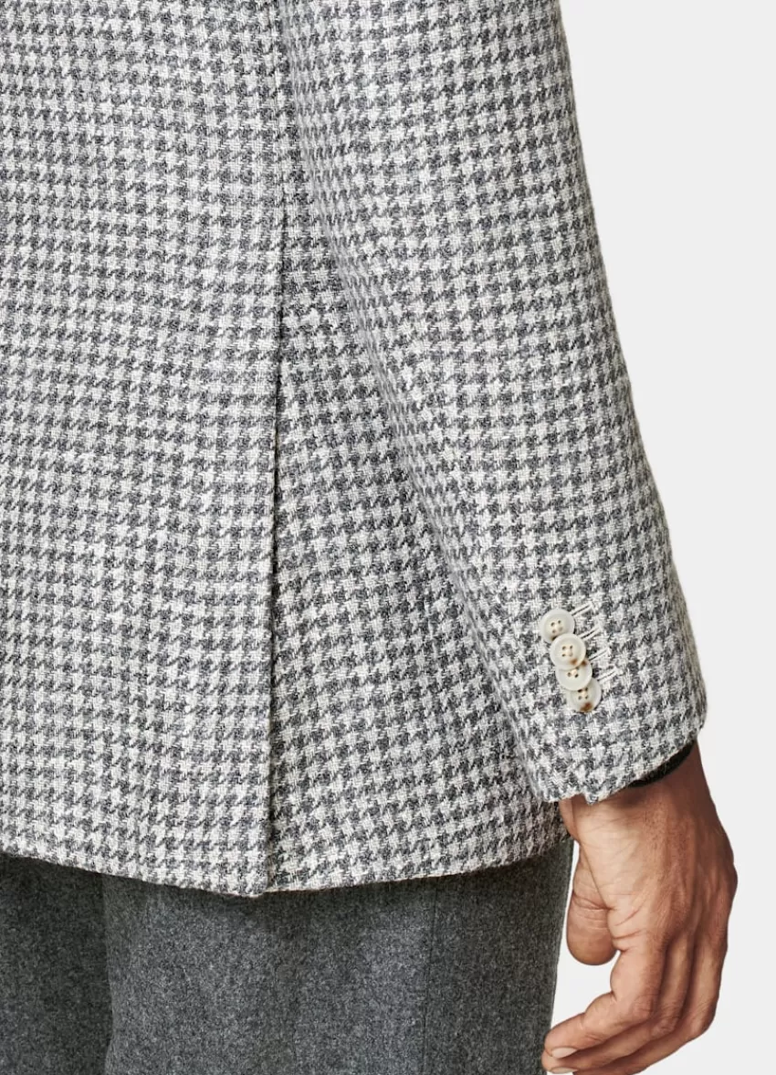 Suitsupply Havana Sakko Mittelgrau Hahnentrittmuster Tailored Fit Aus Schurwolle Alpaka Seide Leinen Polyamid | Deutschland Best Sale