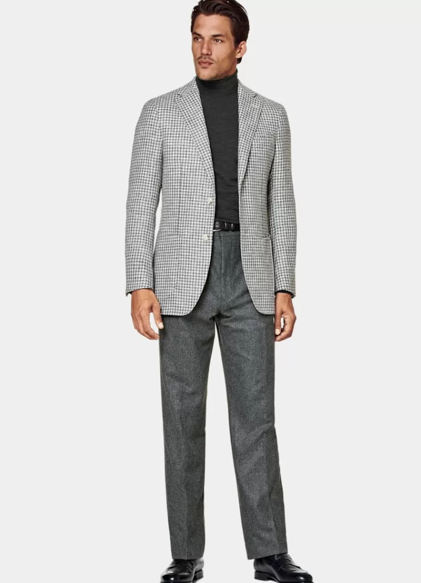 Suitsupply Havana Sakko Mittelgrau Hahnentrittmuster Tailored Fit Aus Schurwolle Alpaka Seide Leinen Polyamid | Deutschland Best Sale