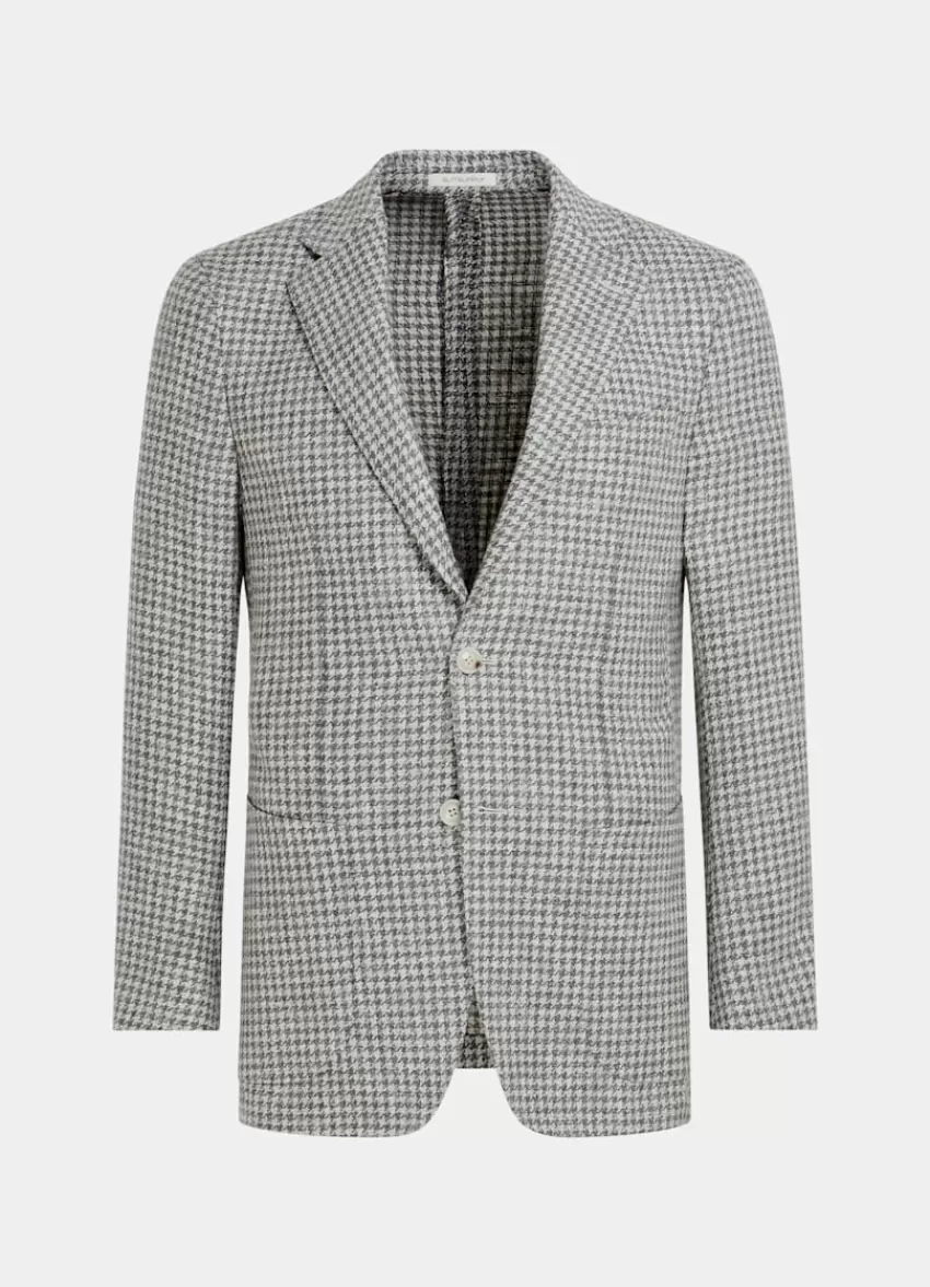 Suitsupply Havana Sakko Mittelgrau Hahnentrittmuster Tailored Fit Aus Schurwolle Alpaka Seide Leinen Polyamid | Deutschland Best Sale